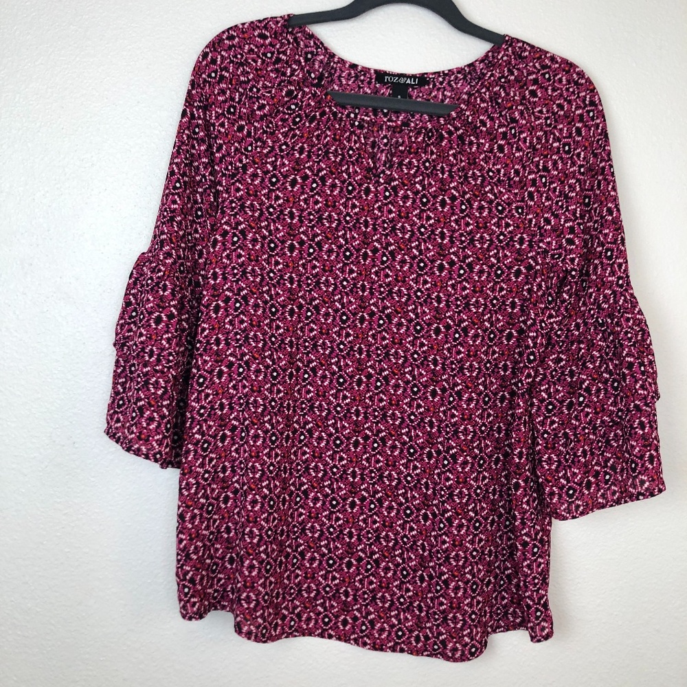 Roz & Ali pink tiered sleeve top size S // 14